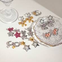 Uworld Silver Metal Heart Star Drop Earrings Stainless Steel Anti Allergy Premium Jewelry Daily Waterproof Stud Earring