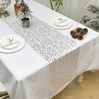 1pc 140cm*35cm Floral & Candy Velvet Shiny Decorative Table Runner, Holiday Party Dining Atmosphere Decor