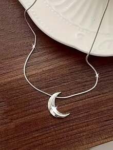 新月形不锈钢吊坠项链，防过敏，银色链条，珠宝礼物 - 彩色 - 查看 1