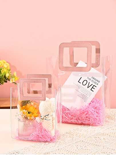 1 ชิ้น ถุงของขวัญ PVC ใสหนา, ถุงหิ้วของขวัญแต่งงาน, ถุงใส่ของขวัญ, เหมาะสำหรับช้อปปิ้ง, งานแต่งงาน, งานเลี้ยงวันเกิด, ของที่ระลึก, ฯลฯ ถุงของขวัญใสทำมือแบบเรียบง่าย, ถุงของขวัญใส, ถุงของขวัญ PVC ใส