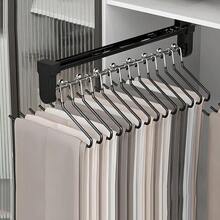 1pc Metal Garment Rack, Pull Out Pant Hanger, Bedroom Closet Clothing Rod, Multi-Functional Telescopic Storage Clothes Rack, Solid Hanging Bar, Steel Ball Divider Storage, Telescopic Design, Space Saving For Wooden Wardrobes - Black - View 4