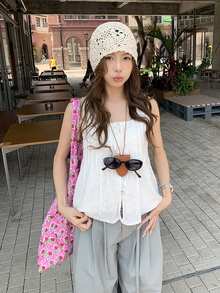 法式软系带无袖白色上衣 - 白色 - 查看 9