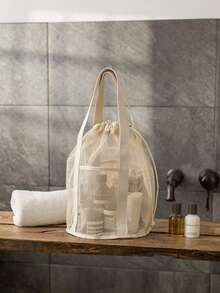 轻便网眼淋浴手提袋，带拉链提手，便携式悬挂式马桶浴室收纳袋，速干技术，便携式洗漱包，是健身和旅行的理想洗漱包，旅行洗漱包，洗漱袋，淋浴袋，防水袋，大容量，女士旅行必备收纳袋，旅行必备包袋，度假必备 - 彩色 - 查看 3