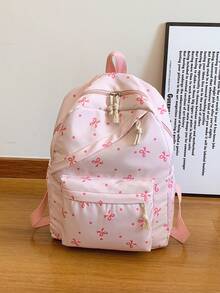 1 件开学蝴蝶结图案背包，大容量学生包，带笔记本电脑隔层书包，可调节肩带书包，休闲轻便旅行背包，非常适合女孩/青少年/学生/毕业生，适合日常使用、郊游、旅行、学校和开学
