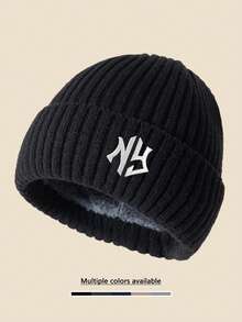 1 件男女通用纽约徽章纯色针织便帽，保暖内衬无檐便帽，男女皆宜，冬季万圣节秋季服装 - A - 查看 6