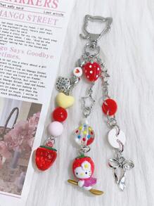 Sanrio 1pc Unisex Sanrio Hello Kitty Key Chain, Red Cherry, Strawberry, Fruit Design Fashion Pendant, Lightweight Luxury, Cute Y2K Boho Style, Mother's Day/Teacher's Day/Graduation Gift, Car Accessories, Camping Bag Decoration