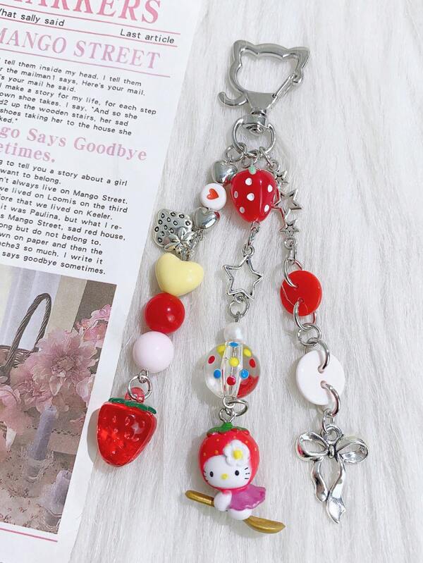 Sanrio 1pc Unisex Sanrio Hello Kitty Key Chain, Red Cherry, Strawberry, Fruit Design Fashion Pendant, Lightweight Luxury, Cute Y2K Boho Style, Mother's Day/Teacher's Day/Graduation Gift, Car Accessories, Camping Bag Decoration