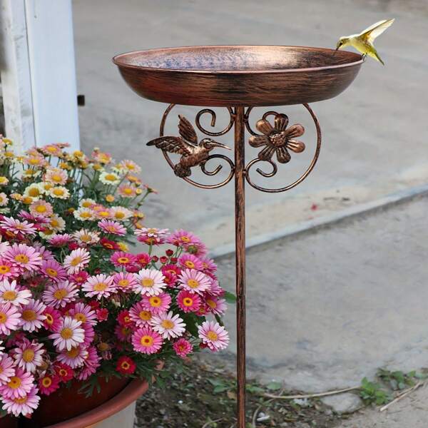 1pc Universal Hummingbird & Flower Anti-Tipping Bird Bath, For Outdoor - Garden - Yard, Practical, Easy To Install And Use