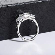 ANU JEWEL 7x9mm/3.0CT 祖母绿莫桑石戒指，S925 银莫桑石结婚戒指，适合作为礼物 - 白色 - 查看 8
