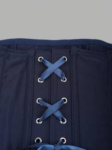 Apperloth A 复古网纱半透明胸衣上衣，无肩带，带钢圈，露背系带，适合性感乡村音乐节、夏季度假等场合。 - 藏蓝色 - 查看 5