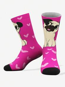 1 Pair 3D Digital Heat Transfer 360 Printed Plaid Deer Unisex Socks, Comfortable, Fashionable, Personalized Street Cartoon, Suitable For Holiday Gifts, Vacation, Creative And Interesting Loose Socks, Fall