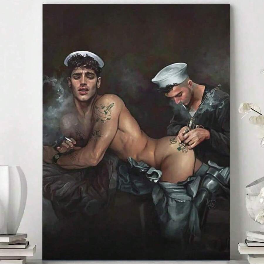 Framed Posters Gay Male Poster Vintage Male Character Poster Two Men Tattoo Poster Canvas Art Posters Painting Pictures Wall Art Prints Wall Decor For Bedroom Home Office Decor Party Gifts