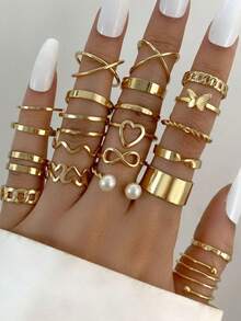 22pcs Unique Design Heart & Butterfly Knuckle Rings Set For Women