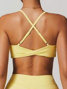 ATTRACO Women's Sports Bra, Deep V-Neck, Criss-Cross Open Back Design, Suitable For Outdoor Sports, Casual Running, Fitness, Pilates And Other Activities Spring - Yellow - View 2