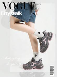Alan Vincent[Free Returns And Exchanges][Local Delivery][Quick Arrival][City Sneaker Series]Women's Sneakers New Thick Soled Height-Increasing Women's Gray And Pink Shoes Fashionable And Comfortable Soft Shoes Can Be Paired With Various Pants And Clothes Outdoor Sports Shoes Street Style Box Packaging - 灰色 - 查看 2