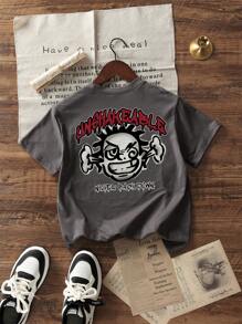 Tween Boy Casual Graphic Print Crew Neck Short Sleeve T-Shirt, Summer Tops