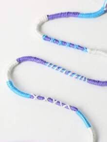 1件装女士发夹链，彩色编织发带，手工彩色绳编假发，女士发饰，夏季沙滩发型装饰，夹式彩色发夹发箍，可重复使用，万圣节配饰，秋冬季彩色编织发饰，珠宝，婚礼，准新娘 - 紫藍 - 查看 4