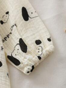 MommBaby Baby Boys Cartoon Puppy & Letter Random Ripple Button Front Long Sleeve Drop Seat Jumpsuit Jumpsuit, Cute Outfit For All Seasons