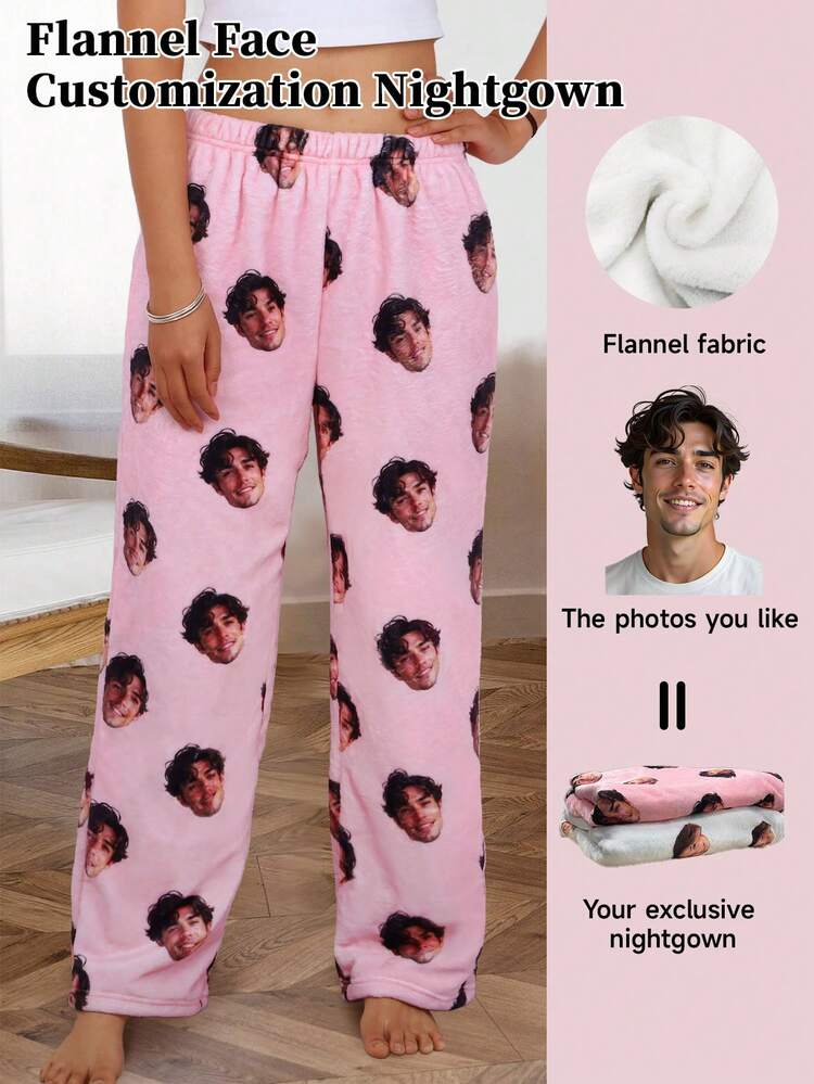Printstory Customized Fleece Fluffy Pajama Pants, Personalized Anime Character, Couple, Idol, Or Pet Designs, Thick Flannel Homewear, Winter, Cozy ,For Family - Multicolor - View 1
