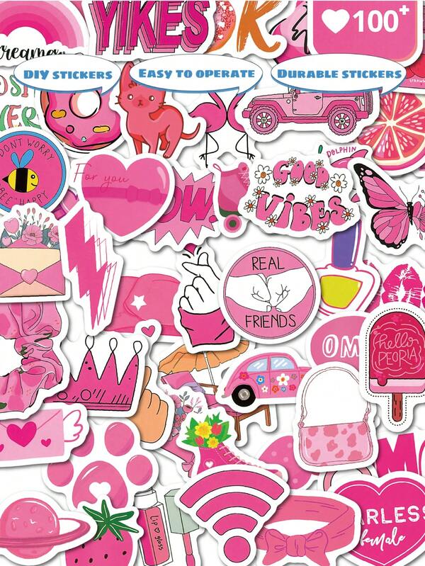 100 sztuk różowych naklejek w stylu - DIY Dekoracja, Prezenty na imprezy, Odpowiednie na festiwale dla kobiet, Do dekoracji imprez, Nagrody klasowe, Dekoracja książek, Prezenty urodzinowe
