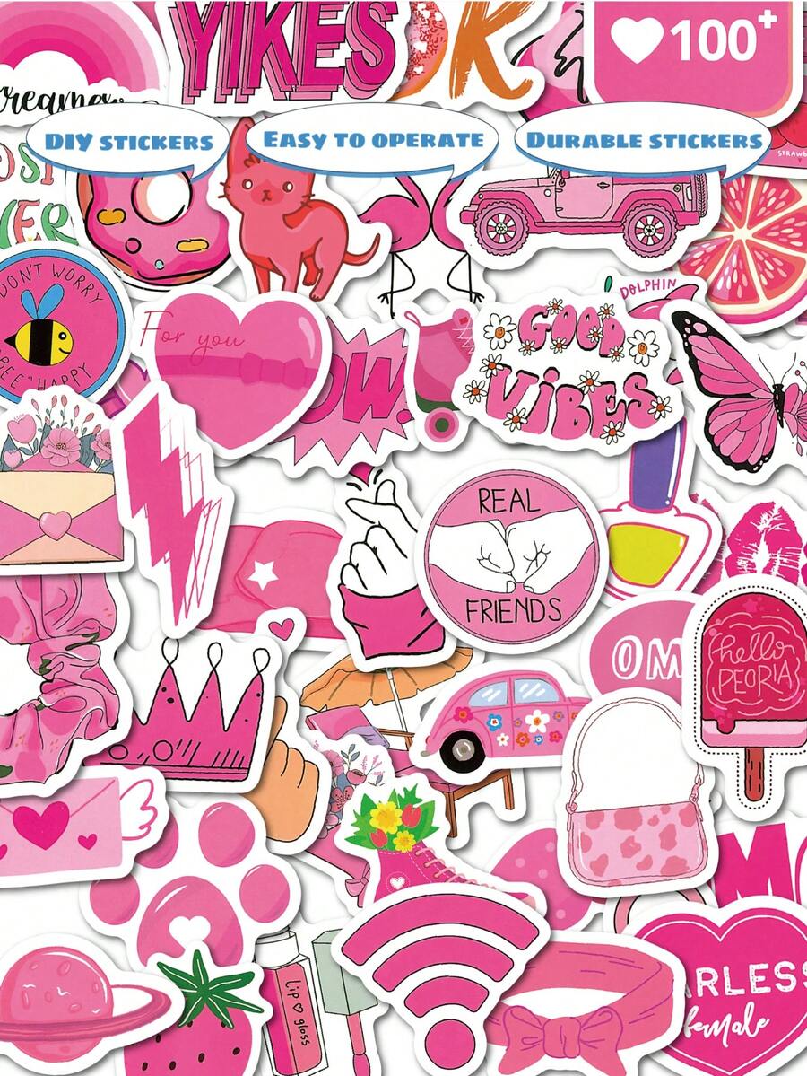 100 sztuk różowych naklejek w stylu - DIY Dekoracja, Prezenty na imprezy, Odpowiednie na festiwale dla kobiet, Do dekoracji imprez, Nagrody klasowe, Dekoracja książek, Prezenty urodzinowe