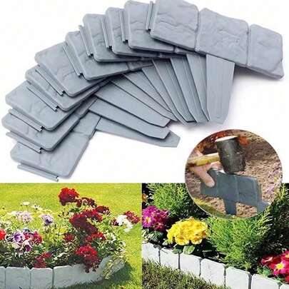 10/20/30 Pcs Plastic Garden Edging Stones Frame Decor, Decorative Flower Bed Border Lawn Landscape Enclosure, Terracotta Interlocking Lawn Palisades,