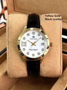 Pablo Raez 1 pieza Reloj de joyería de oro de 18K para mujer, chapado en oro IPG, resistente a la decoloración, de acero inoxidable, accesorio de playa de verano, diseño de lujo, esfera de nácar blanco, estilo retro elegante, reloj de cuarzo con diamantes, diseño de estrella para mujeres estudiantes
