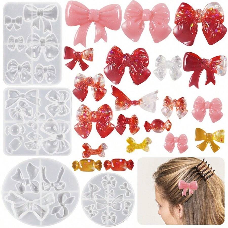 Moule en résine pour accessoires de nœud DIY, boucles d'oreilles à fleurs et nœuds, moule en silicone pour pendentif - Blanc - Voir 1