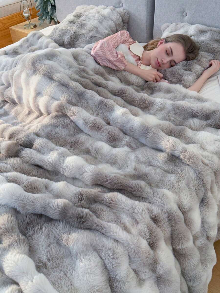 1pc Luxury Tie Dye Faux Fur Blanket - Soft, Warm, Cozy, Multipurpose, Suitable For All Seasons - Perfect For Bedroom, Guest Room, Living Room, Dorm, Car, Sofa Throw, Travel & Outdoor