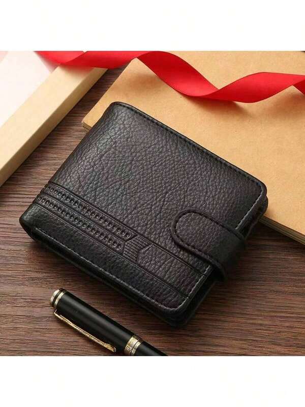 Portefeuille court en PU pour hommes, nouveau style transfrontalier avec fermeture éclair et pression. Porte-monnaie