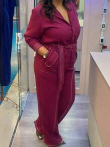 Women's Jumpsuit Formal Long Sleeve Simple Tailoring With Belt Pocket Button Birthday Party Daily