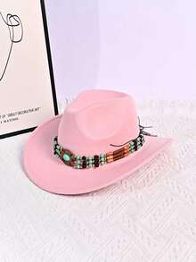 1 件男女通用巴拿马草帽，牛仔毡帽，带绿松石带，复古卷边太阳帽，送给朋友的礼物，开学季