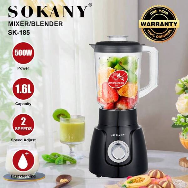 SOKANY SOKANY185 Multifunktionaler Entsafter, Rohkost-Entsafter. Kommt mit einem Mahlbecher, 2-in-1 Rühr- und Mahlfunktion. 2-stufige einstellbare Temperaturkontrolle, hohe Leistung, 1,6 L große Kapazität. Geeignet für Saftpressen/Kochmaschinen/Nahrungsergänzungsmittel-Maschinen/Eiszerkleinerer/Kaffeebohnenmühle.