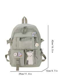 双色经典背包字母贴片，可爱校园风：可爱尼龙背包，带徽章和配件，不含卡片