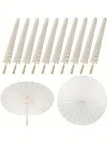 大型白色优雅纸伞，木质伞柄，适用于婚礼、派对、纸质装饰伞、DIY绘画伞、浪漫婚礼新娘派对和摄影配件、圣诞节、毕业典礼、母亲节和其他场合。