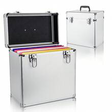 12" Vinyl LP Record Storage Box Storage Box Case Aluminum Portable Lockable DJ Flight Carry Case Holds 50pcs Albums - Silver - View 4