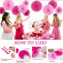 3 pezzi/6 pezzi/12 pezzi Fiori a ventaglio di carta bianchi, rossi, vuoti per decorazioni, serie blu oceano e rosa per feste di compleanno, matrimoni, decorazioni appese con corde, sfondo da parete
