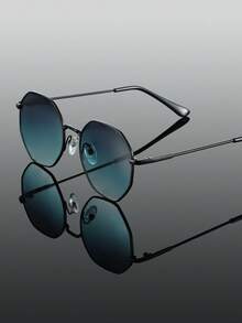 一副铜色几何全框双色现代简约时尚男士眼镜，适合街头风格、热带海滩度假、狂欢节装扮、夜店活动，适合所有脸型 - 1pc 黑框灰綠片 - 查看 5