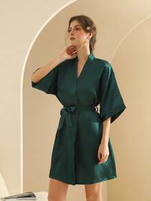 Women's Silk Robe, Lightweight Open Front Long Robe, Suitable For Bridal, Friends, Home And Hotel Wear - Dark Green - View 5