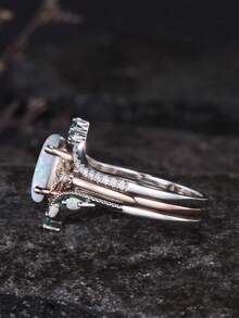 3pcs Luxury Women's Ring Set - Marquise Cut Opal, Faux Gemstone, Party Style Jewelry Gift For Fashionable Women - Bạc - Xem 11