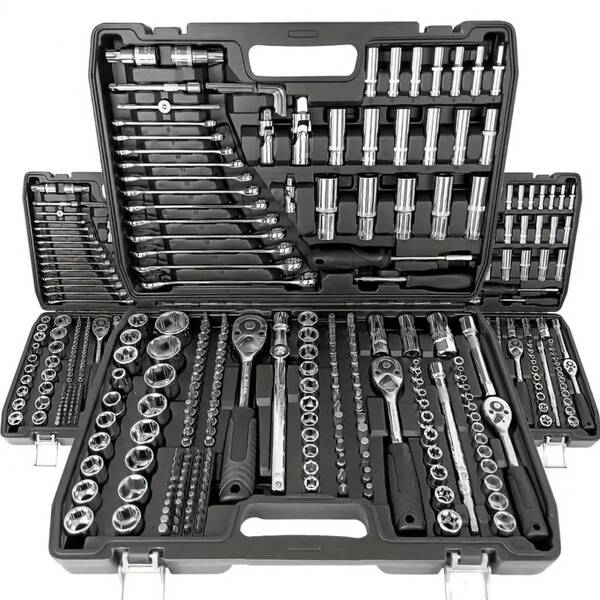 46 pezzi Set di chiavi a cricchetto in acciaio al tungsteno, con set di bussole, adatto per riparazioni automobilistiche - Kit di attrezzi portatili multifunzionali per la manutenzione, con chiave dinamometrica avanzata e barra di prolunga, per auto, bicicletta e uso domestico, chiave manuale, inclusa scatola di stoccaggio