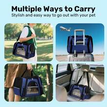 Secure Zipper Anti-Escape Pet Carrier Backpack | Spacious Ventilated Foldable Cat/Dog Travel Bag | Car & Airline Approved Collapsible Cage With Breathable Design - 深藍色 - 查看 2