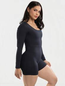Long Sleeve Jumpsuit Polyamide Gym Fitness Black Polyamide MC185 - 黑色 - 查看 2