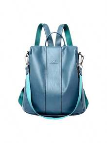 Women's Backpack Leather Casual Stylish Anti-Theft - Royal Blue - View 1