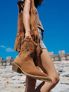 Giày bốt cao bồi thêu phong cách miền Tây thời trang cổ điển dành cho nữ - màu nâu - Xem 6