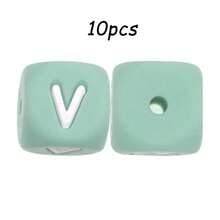 10件/26件，12毫米，绿色字母硅胶珠（A-Z）可用于DIY节日氛围|钥匙扣|背包挂件等，也可用作创意手链等