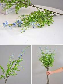 31 英寸小白蓝丝绸野花，人造花，假花，仿花，花园花卉礼物 - 彩色 - 查看 16