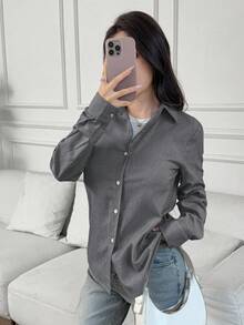 Women's Long Sleeve Single-Breasted Casual Loose Striped Button-Up Shirt
