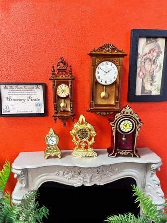 1pc 1:12 Scale Vintage Clock And Clock, Suitable For Dollhouse Miniature Furniture Model Decoration, Great For Handcraft And Collection!