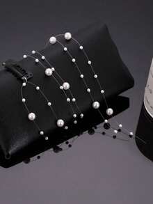 1入組女士珍珠髮型鏈帶有閃閃發亮的夾子,適合日常穿著、聖誕節、萬聖節、教師節、護士節和其他場合,派對裝飾髮飾,隨機顏色 - 白色 - 查看 3